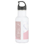 Elegant girale roos goud glitter witte marmer roze waterfles  (Achterkant)