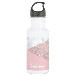 Elegant girale roos goud glitter witte marmer roze waterfles 