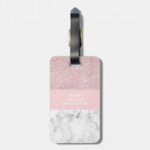 Elegant girale roos goudglitter en witte marmer bagagelabel (Achterkant verticaal)