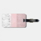 Elegant girale roos goudglitter en witte marmer bagagelabel (Achterkant horizontaal)