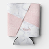 Elegant girale roos goudglitter en witte marmer blikjeskoeler (Voorkant)