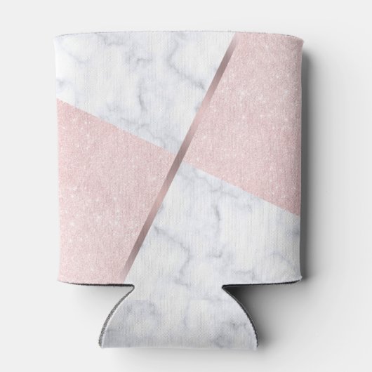 Elegant girale roos goudglitter en witte marmer blikjeskoeler (Achterkant)