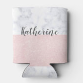 Elegant girale roos goudglitter en witte marmer blikjeskoeler (Achterkant)