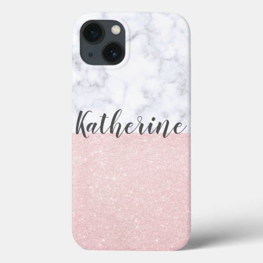 Elegant girale roos goudglitter en witte marmer Case-Mate iPhone case (Achterkant)