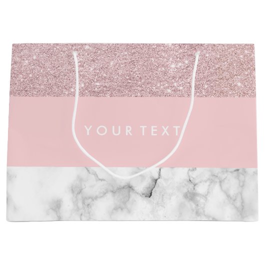 Elegant girale roos goudglitter en witte marmer groot cadeauzakje (Voorkant)