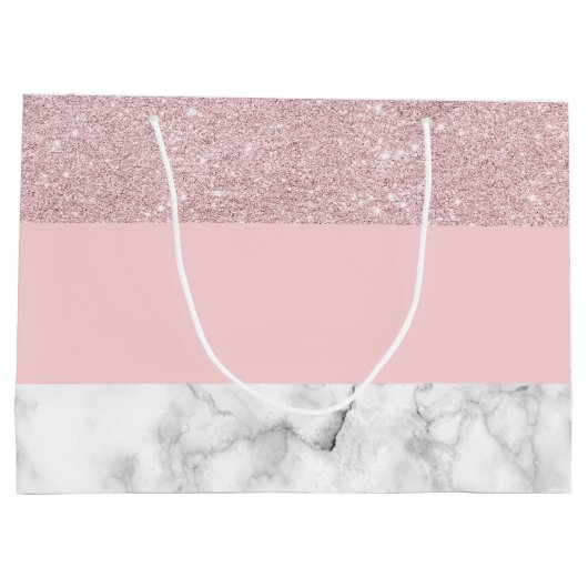 Elegant girale roos goudglitter en witte marmer groot cadeauzakje (Achterkant)