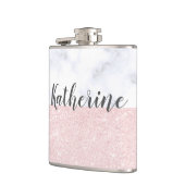 Elegant girale roos goudglitter en witte marmer heupfles (Links)