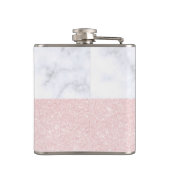 Elegant girale roos goudglitter en witte marmer heupfles (Achterkant)