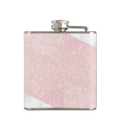 Elegant girale roos goudglitter en witte marmer heupfles (Achterkant)