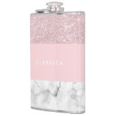 Elegant girale roos goudglitter en witte marmer heupfles (Links)