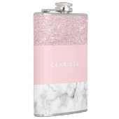 Elegant girale roos goudglitter en witte marmer heupfles (Rechts)