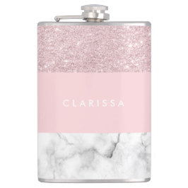 Elegant girale roos goudglitter en witte marmer heupfles