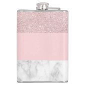 Elegant girale roos goudglitter en witte marmer heupfles (Achterkant)