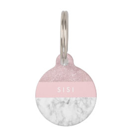 Elegant girale roos goudglitter en witte marmer huisdierpenning