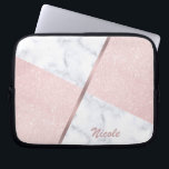 Elegant girale roos goudglitter en witte marmer laptop sleeve<br><div class="desc">Stijlvolle combinatie van faux roos Gold glitter en wit marmer kleurenblok.</div>