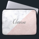 Elegant girale roos goudglitter en witte marmer laptop sleeve<br><div class="desc">Kies voor het roos goudglitter en het witte,  meetkundige ontwerp.</div>