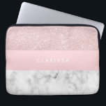 Elegant girale roos goudglitter en witte marmer laptop sleeve<br><div class="desc">Stijlvolle en elegante geometrische faux roos goud glitter,  wit marmer en roze kleurenblok.</div>