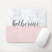 Elegant girale roos goudglitter en witte marmer muismat (Met muis)