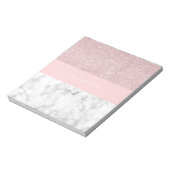 Elegant girale roos goudglitter en witte marmer notitieblok (Linkerzijde)