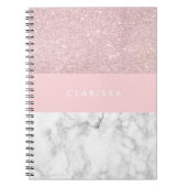 Elegant girale roos goudglitter en witte marmer notitieboek (Voorkant)