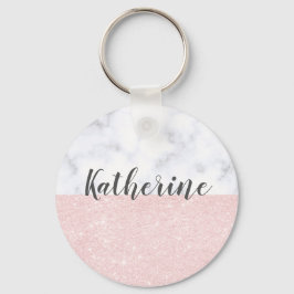 Elegant girale roos goudglitter en witte marmer sleutelhanger