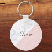 Elegant girale roos goudglitter en witte marmer sleutelhanger (Voorkant)