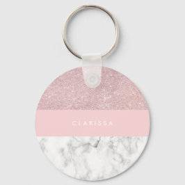 Elegant girale roos goudglitter en witte marmer sleutelhanger