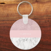 Elegant girale roos goudglitter en witte marmer sleutelhanger (Voorkant)
