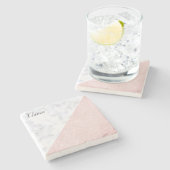 Elegant girale roos goudglitter en witte marmer stenen onderzetter (Zijkant)