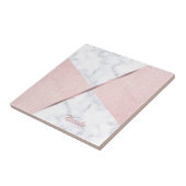 Elegant girale roos goudglitter en witte marmer tegeltje (Zijkant)