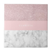 Elegant girale roos goudglitter en witte marmer tegeltje (Voorkant)