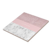 Elegant girale roos goudglitter en witte marmer tegeltje (Zijkant)