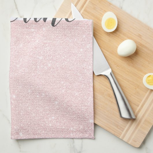 Elegant girale roos goudglitter en witte marmer theedoek (Quarter Fold)