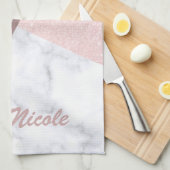 Elegant girale roos goudglitter en witte marmer theedoek (Quarter Fold)