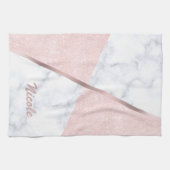 Elegant girale roos goudglitter en witte marmer theedoek (Horizontaal)