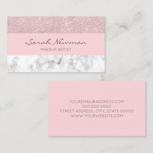 Elegant girale roos goudglitter en witte marmer visitekaartje (Voorkant / Achterkant)