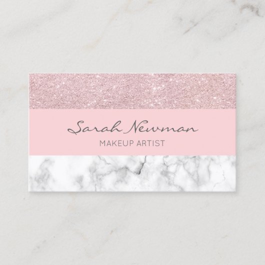 Elegant girale roos goudglitter en witte marmer visitekaartje (Voorkant)