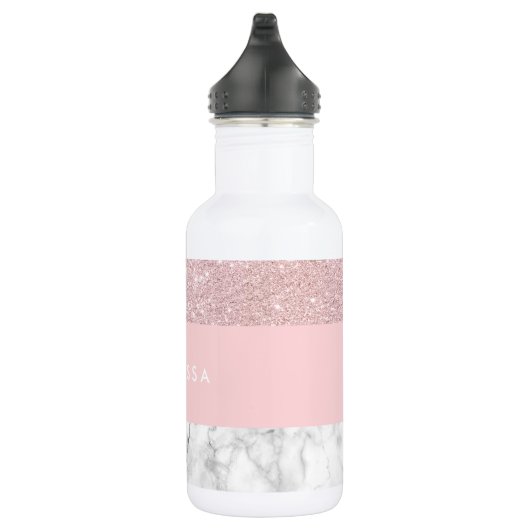 Elegant girale roos goudglitter en witte marmer waterfles  (Rechts)