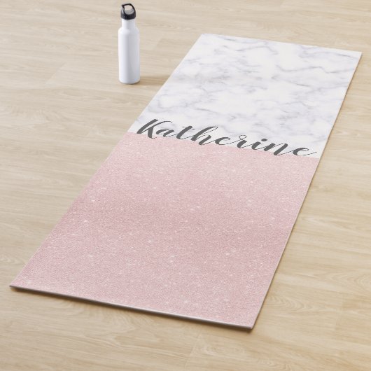 Elegant girale roos goudglitter en witte marmer yogamat (In situ)