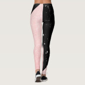Elegant girale roos goudglitter en zwarte marmer leggings (Achterkant)