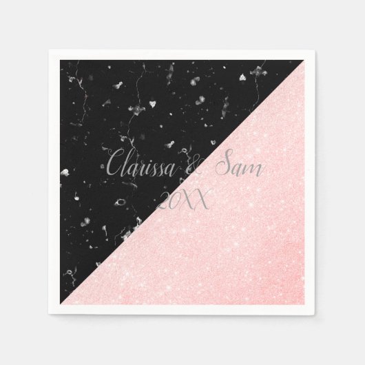 Elegant girale roos goudglitter en zwarte marmer servet (Voorkant)