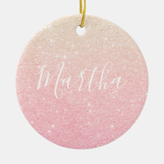 Elegant  girale roos goudglitter keramisch ornament (Voorkant)