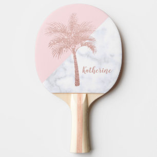 Elegant girale roos goudglitter palmwit marmer tafeltennisbatje