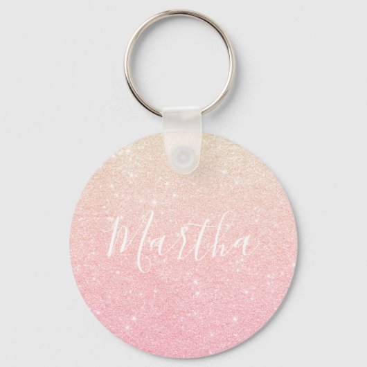 Elegant  girale roos goudglitter sleutelhanger (Voorkant)