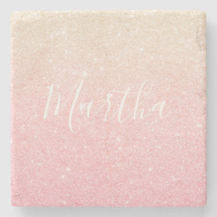 Elegant  girale roos goudglitter stenen onderzetter