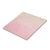 Elegant  girale roos goudglitter tegeltje (Zijkant)