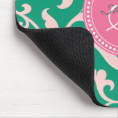 Elegant girale roze roze bloemmonogram muismat (Hoek)