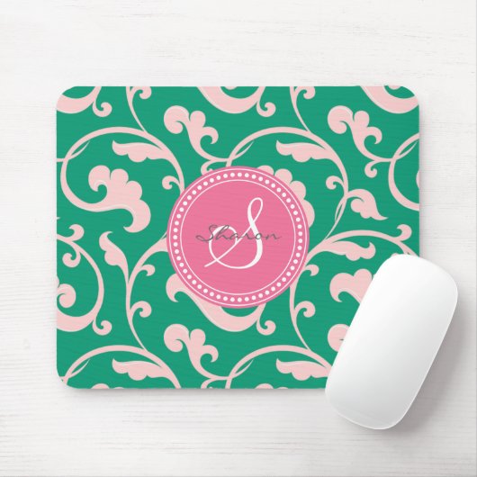 Elegant girale roze roze bloemmonogram muismat (Met muis)
