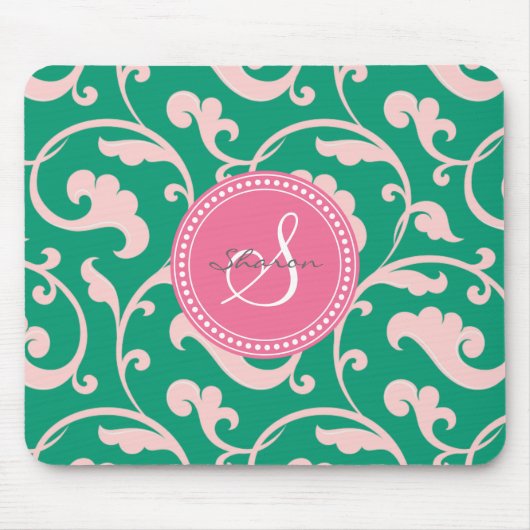 Elegant girale roze roze bloemmonogram muismat (Voorkant)