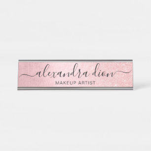 Elegant girale roze roze roos goudglitter make-up  bureau naambordje